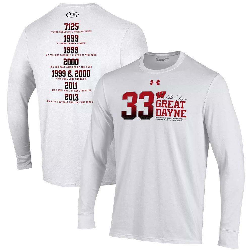 Men's Under Armour Ron Dayne White Wisconsin Badgers Stats Long Sleeve T-Shirt,  Product Image