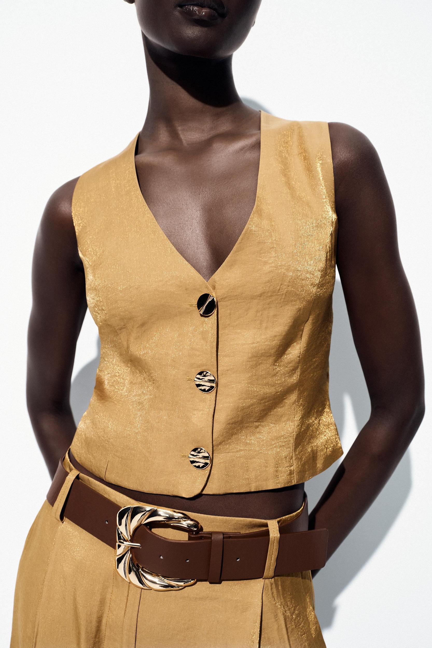 GOLD BUTTON SATIN EFFECT TOP Product Image
