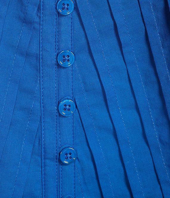 John Mark Pleated Solid Color Wire Collar 3/4 Sleeve Button Front Shirt Product Image