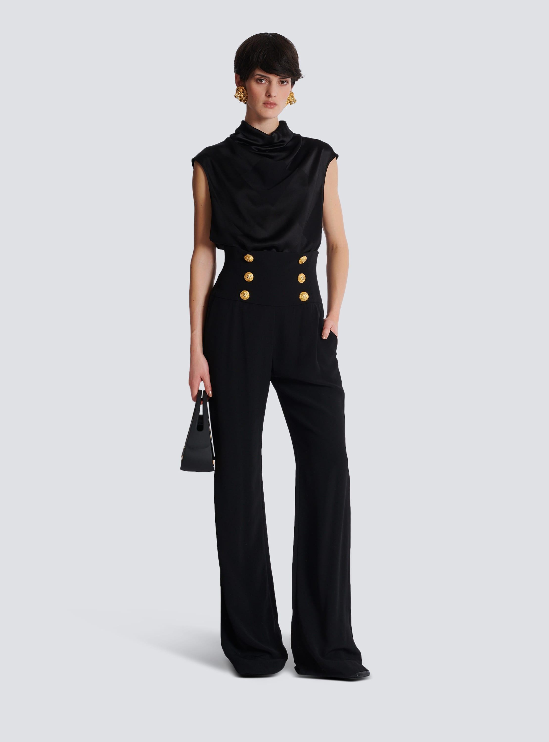 Crepe wide-leg trousers with buttons Product Image