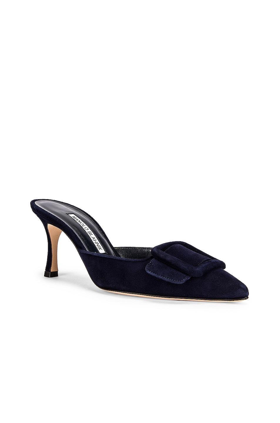 Manolo Blahnik Maysale 70 Mule Navy. (also in ). Product Image