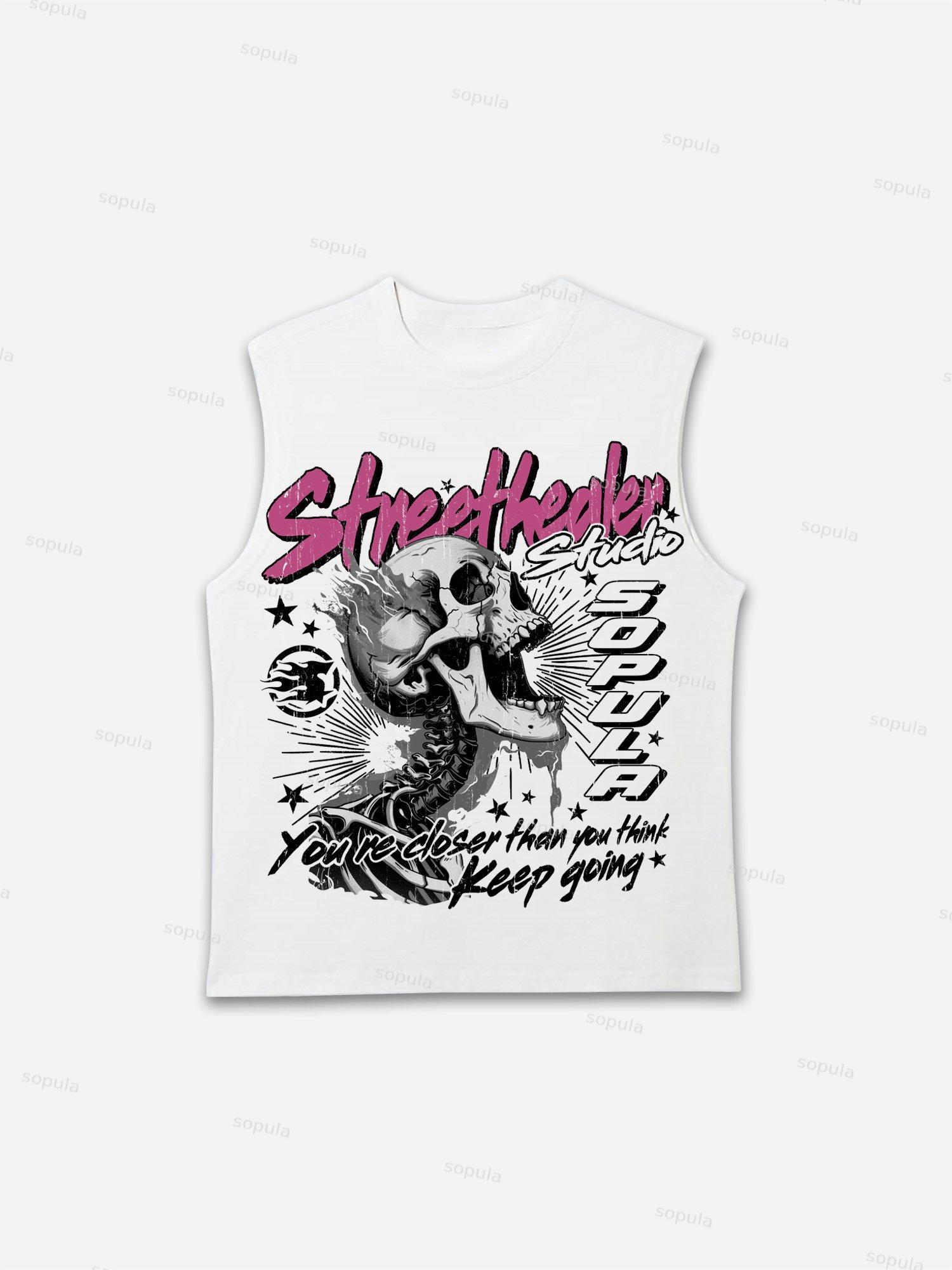 Street Healer Flaming Skulls Old Vintage Graphic Tank Top Product Image