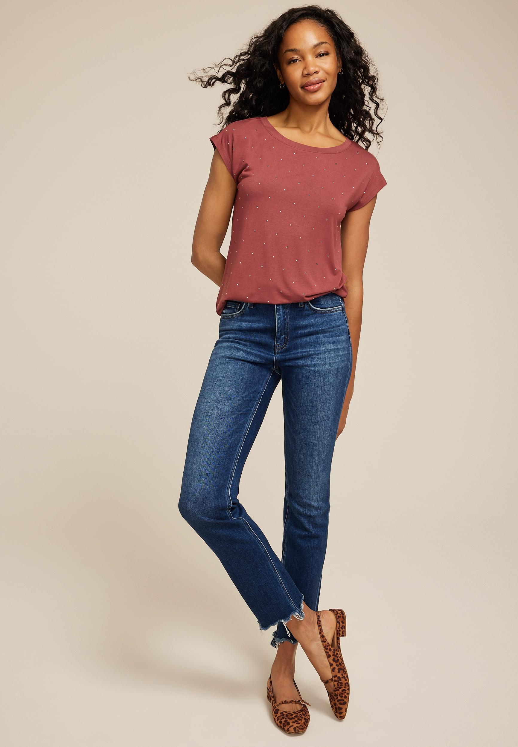 Rhinestone Embellished Boat Neck Tee Product Image