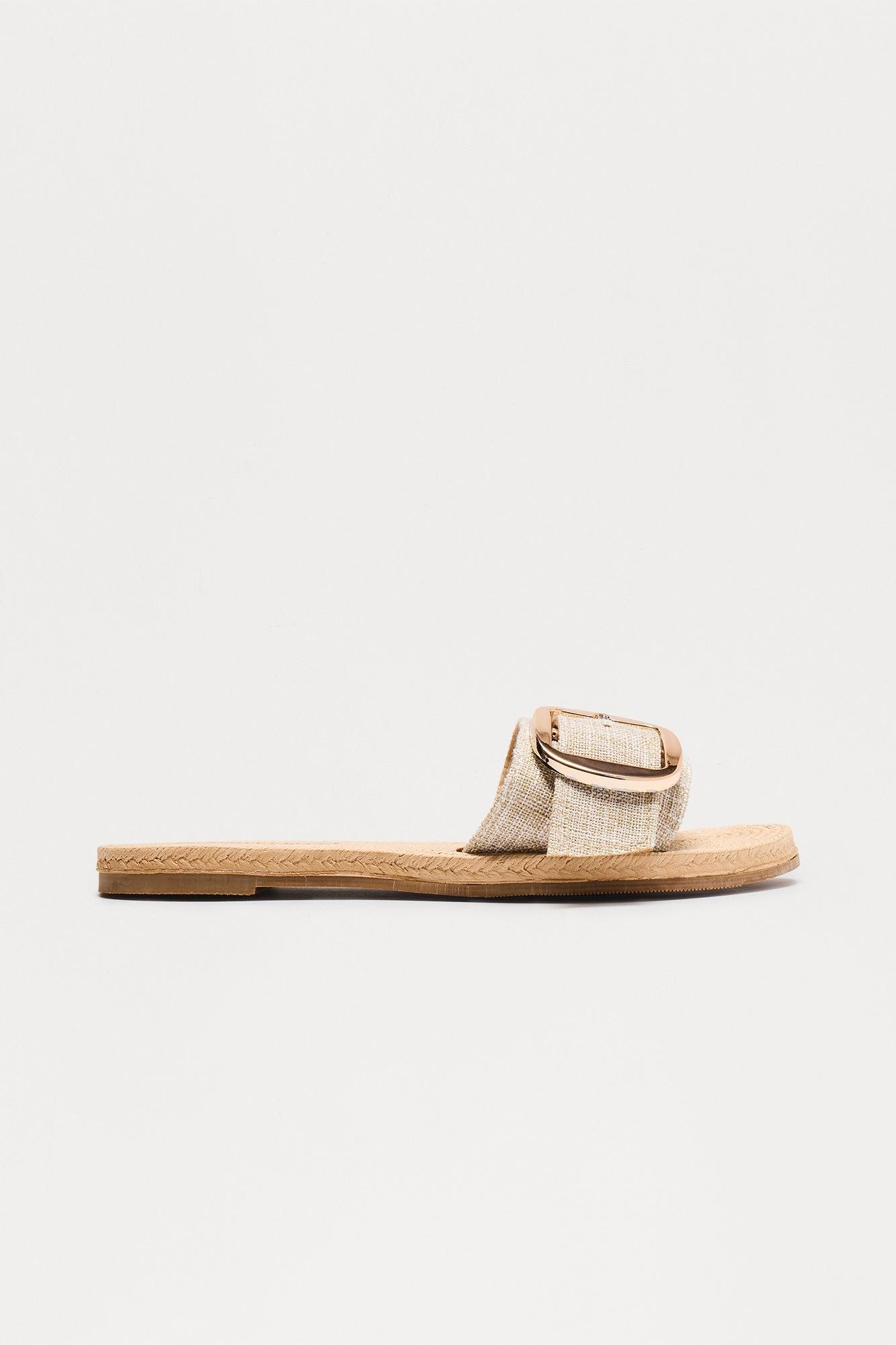 Glora Buckle Jute Sandals - Beige Product Image