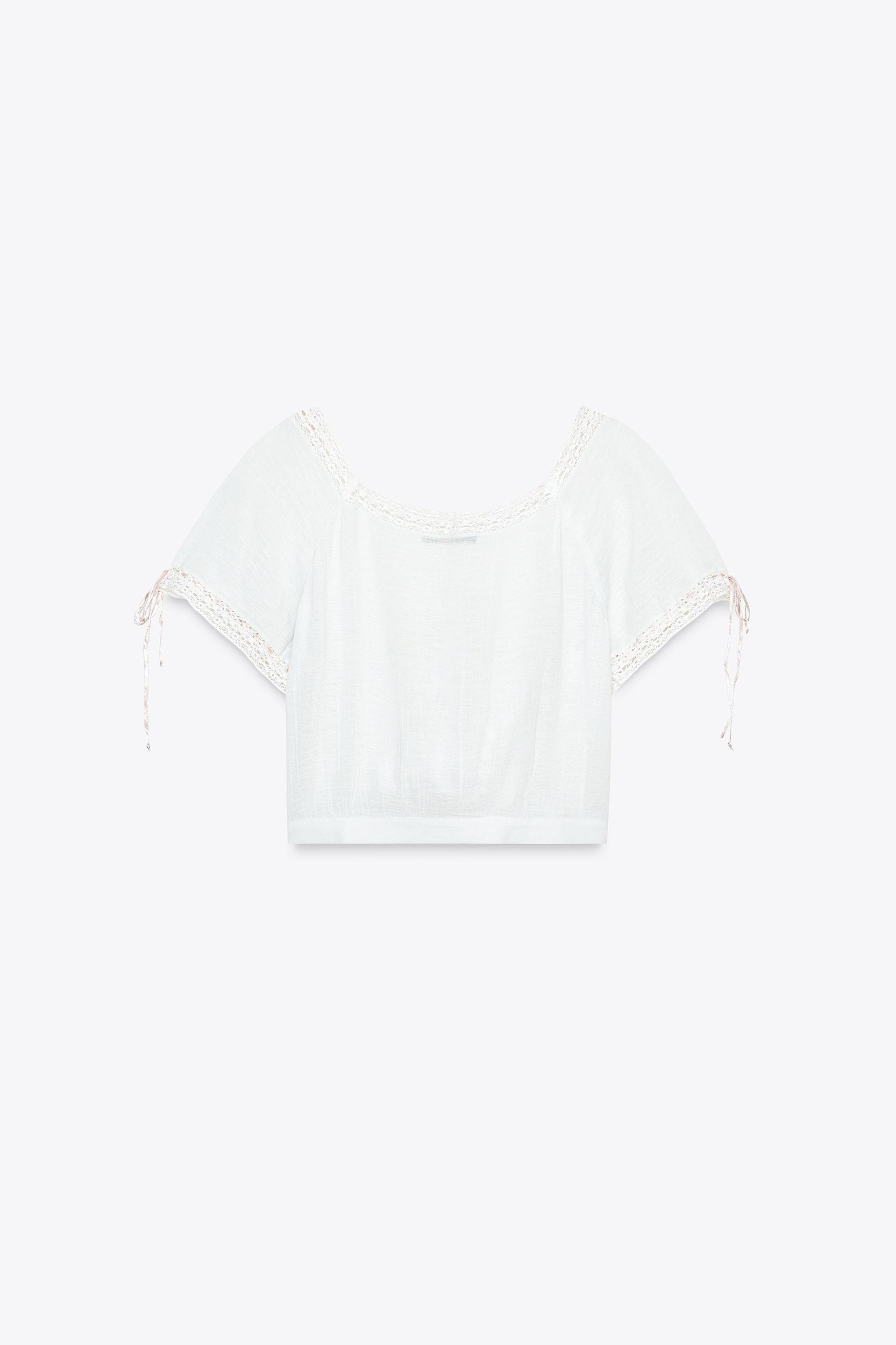 EMBROIDERED GAUZE CROP TOP Product Image