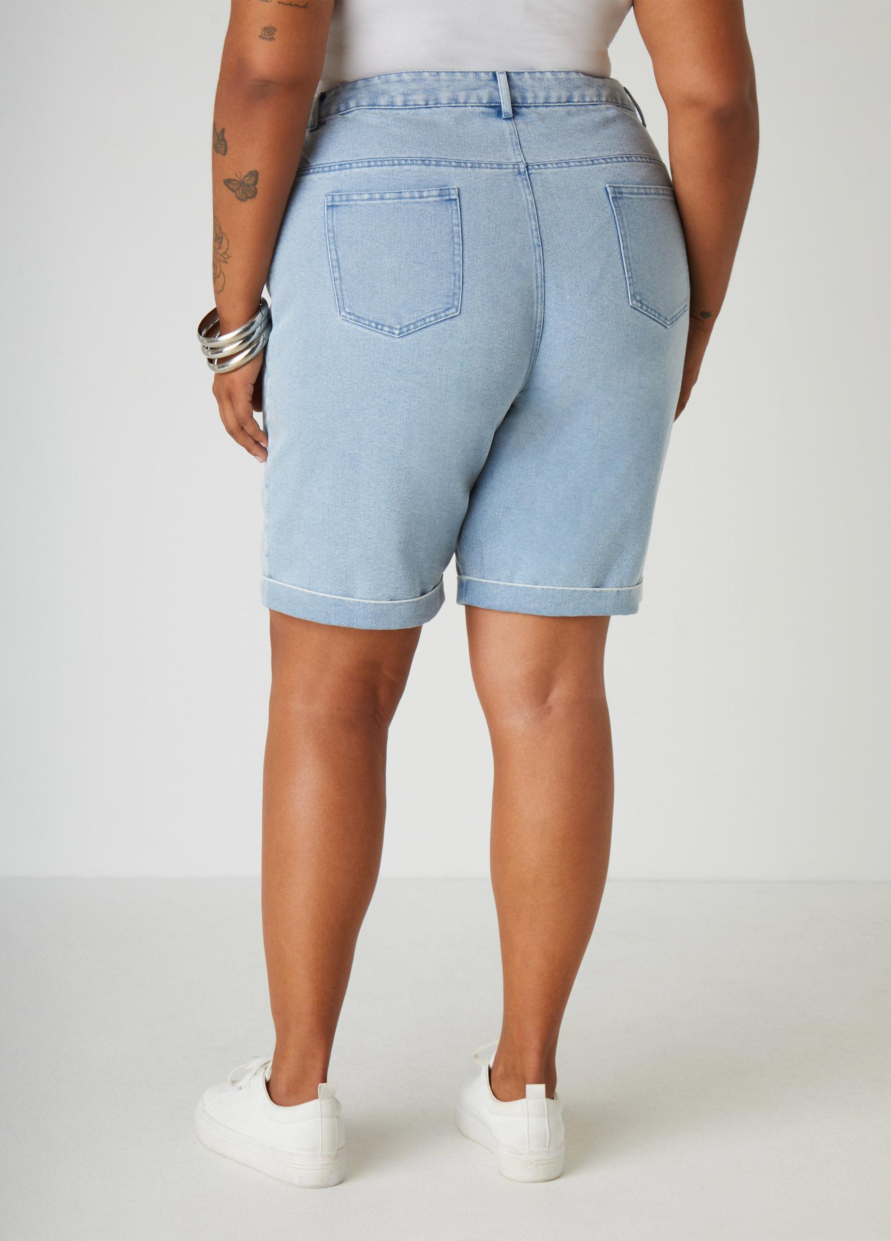 High Waist Denim Bermuda Shorts Product Image