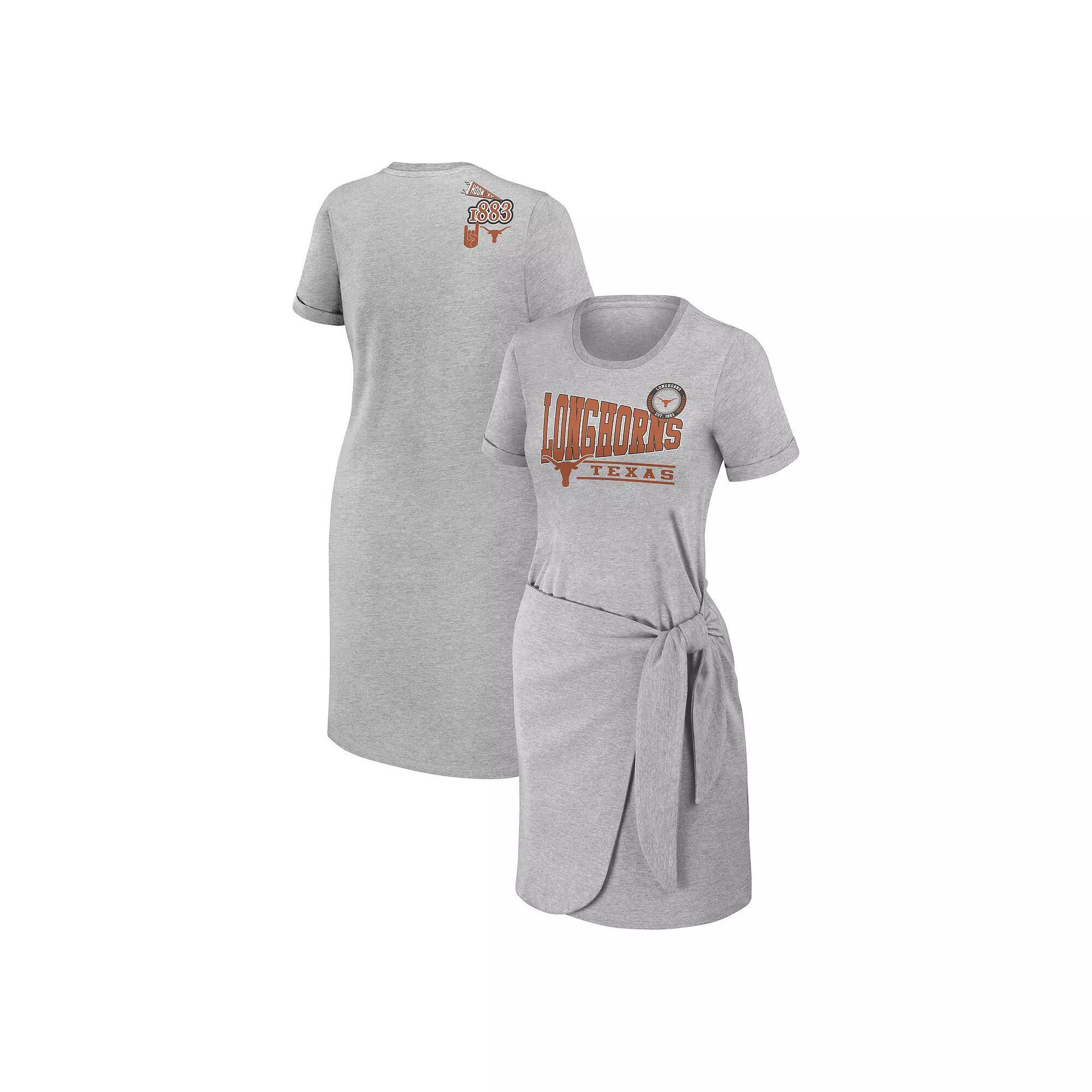 Women's WEAR by Erin Andrews Heather Gray Texas Longhorns Knotted T-Shirt Dress,  Product Image