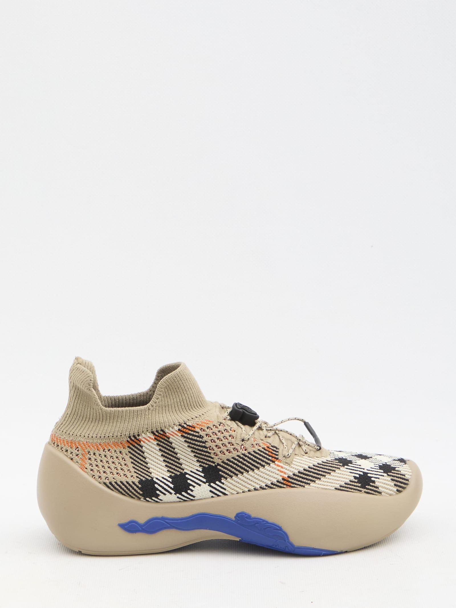 BURBERRY Check Knit Neptune Sneakers In Beige Product Image