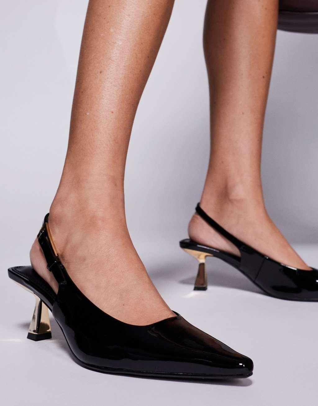 Simmi London June pointed slingback kitten heels in black patent Product Image