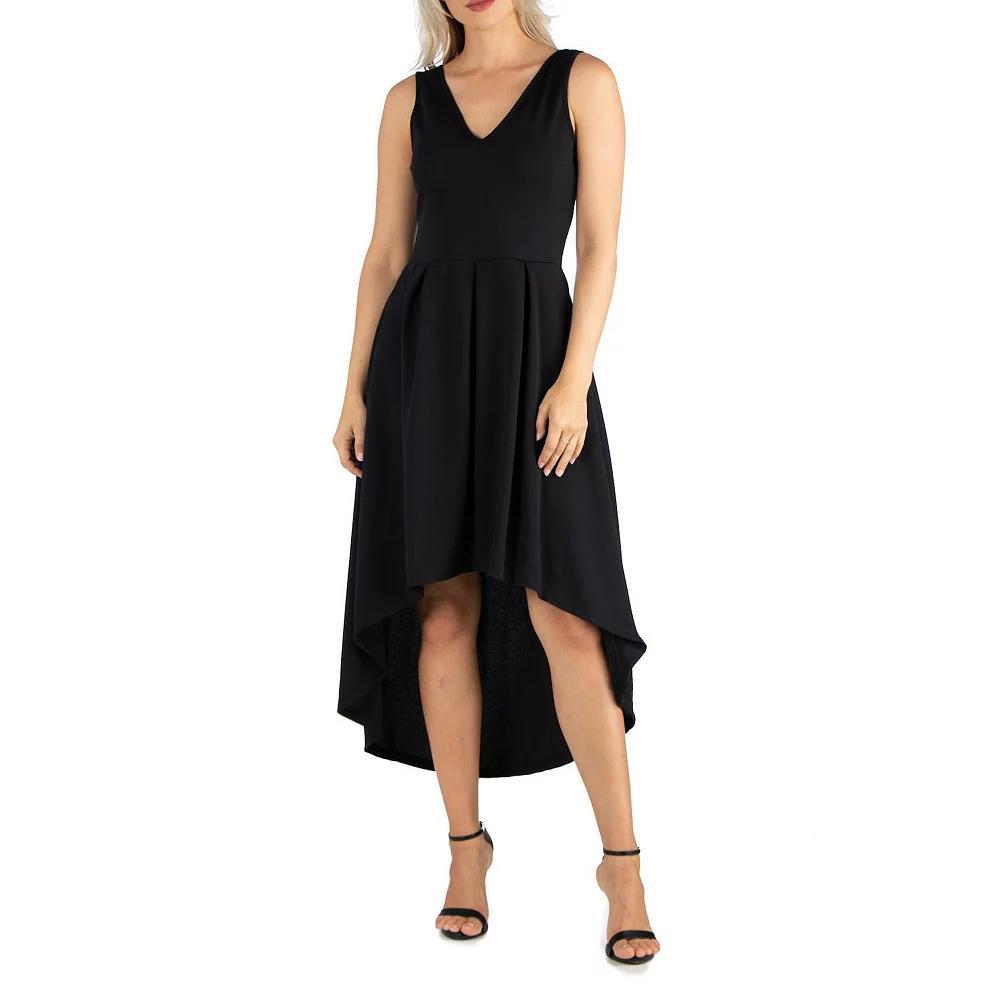 Women's 24Seven Comfort Apparel Sleeveless Fit And Flare High Low Dress, Size: Large, Black Product Image