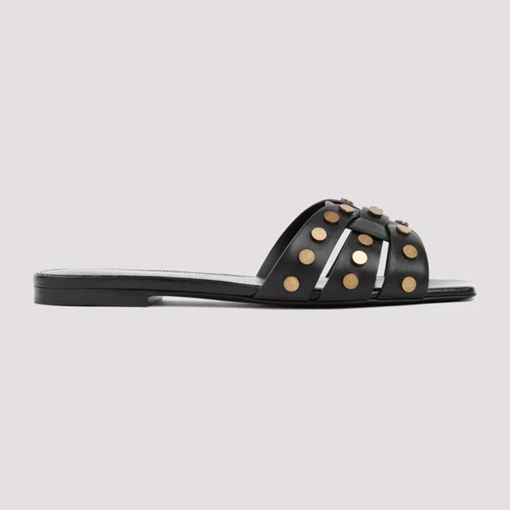 SAINT LAURENT Black Leather Tribute Studded Sandals Product Image