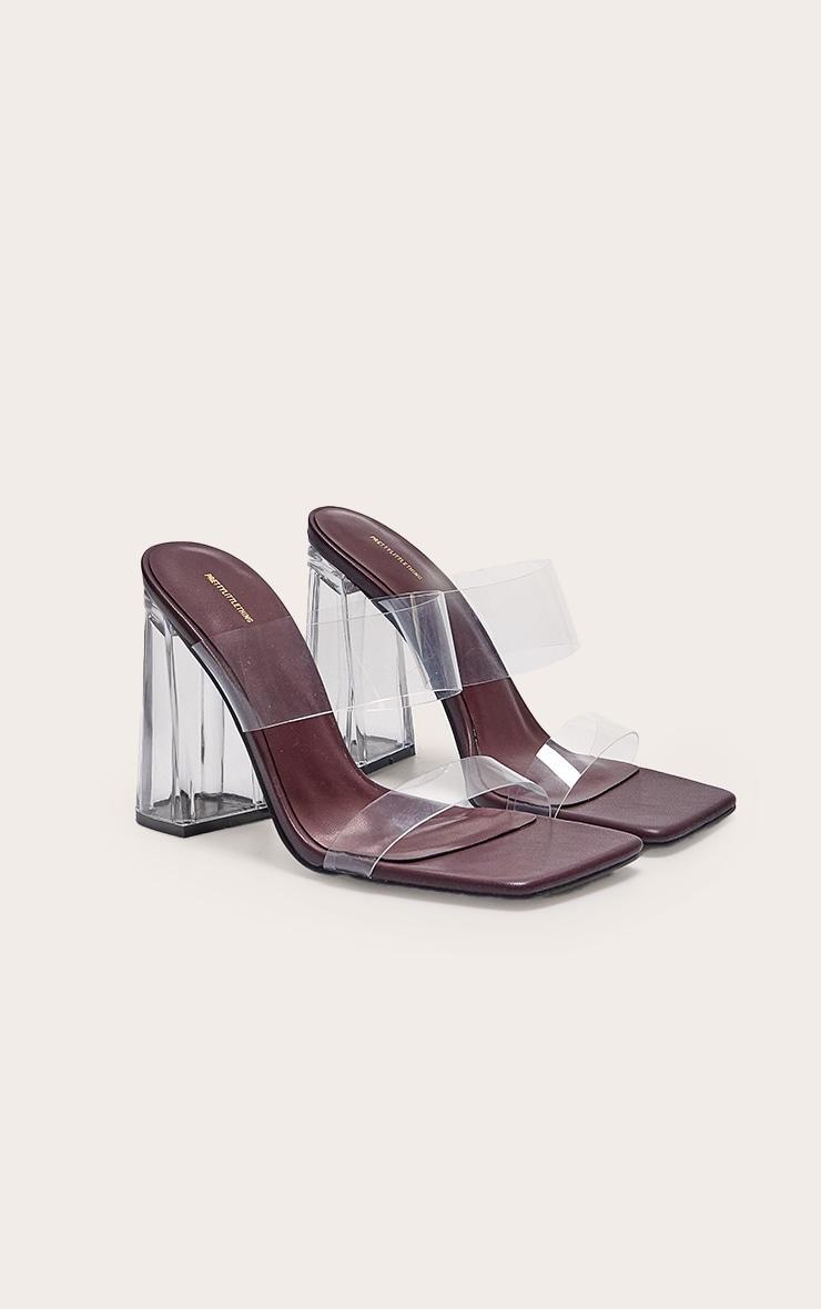 Burgundy Perspex Double Strap Square Toe Chunky Block High Heeled Sandals Product Image