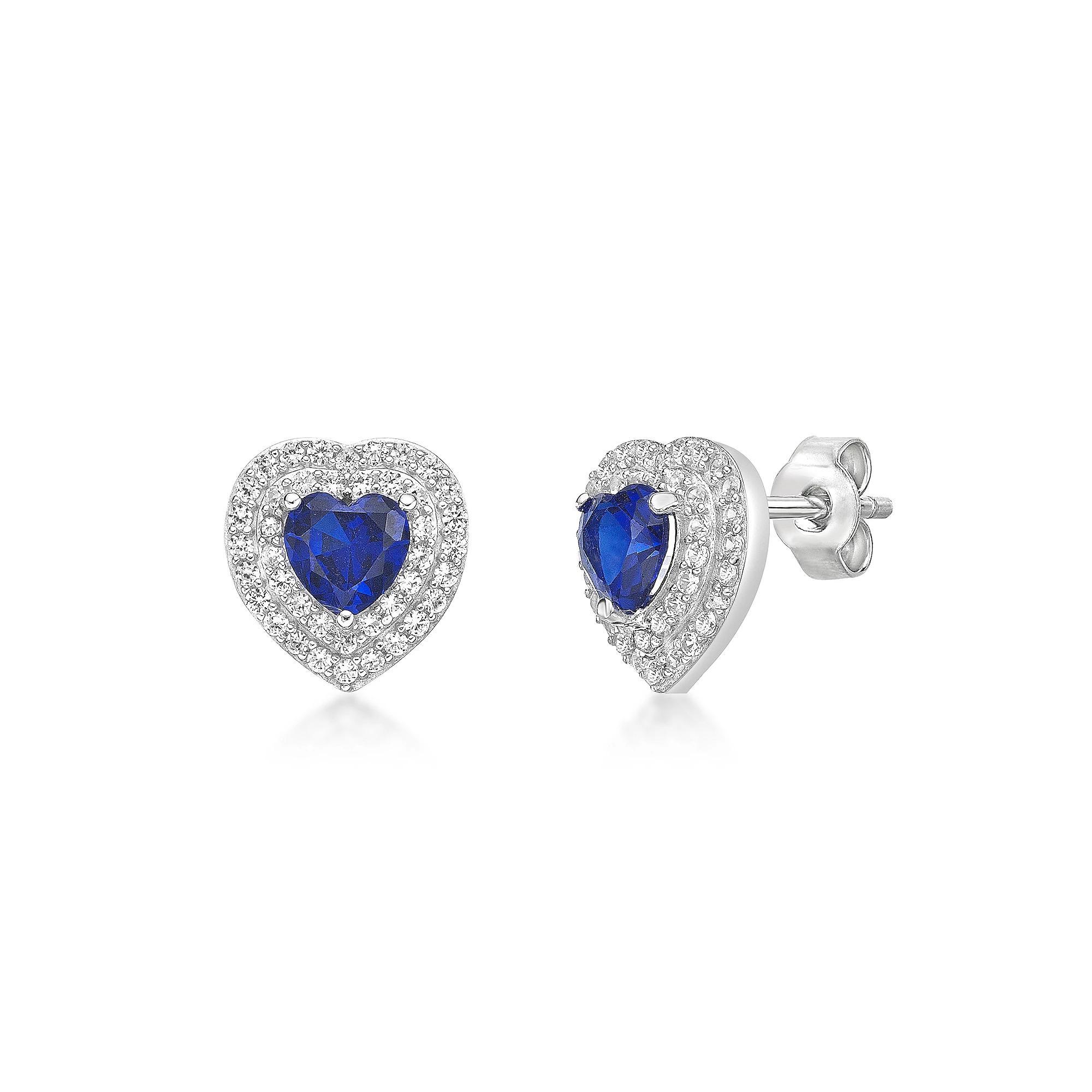 Gemminded Sterling Silver Lab-Created Sapphire & Lab-Created White Sapphire Earrings, Women's Product Image