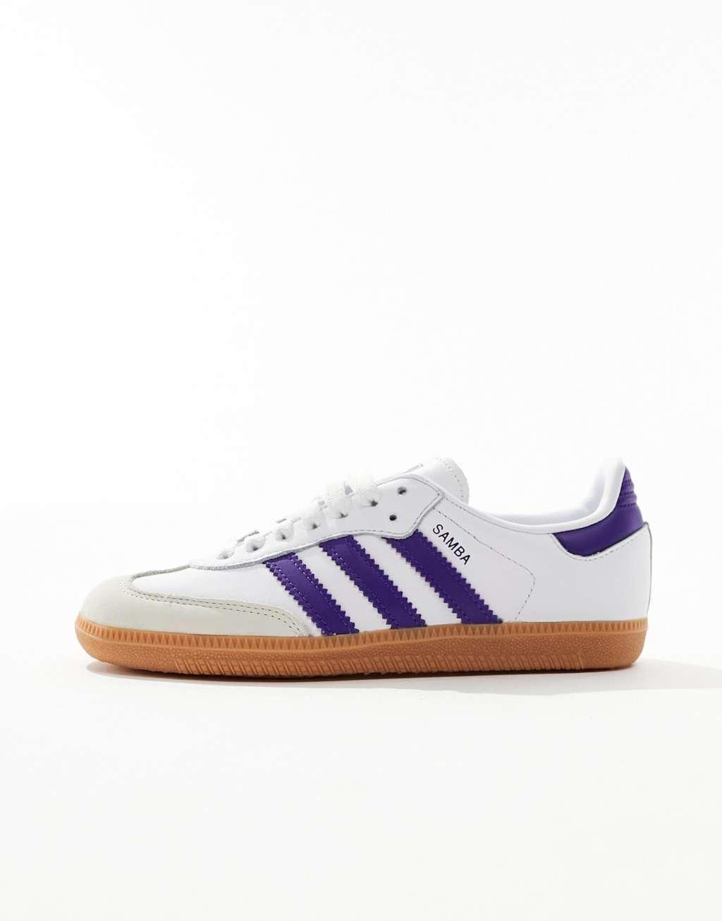 adidas Originals Samba OG sneakers in white and purple Product Image