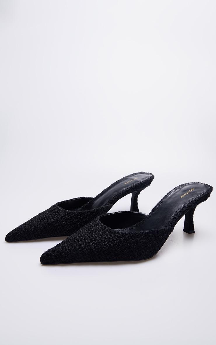 Black Boucle Point Toe Mid Heeled Mule Courts Product Image