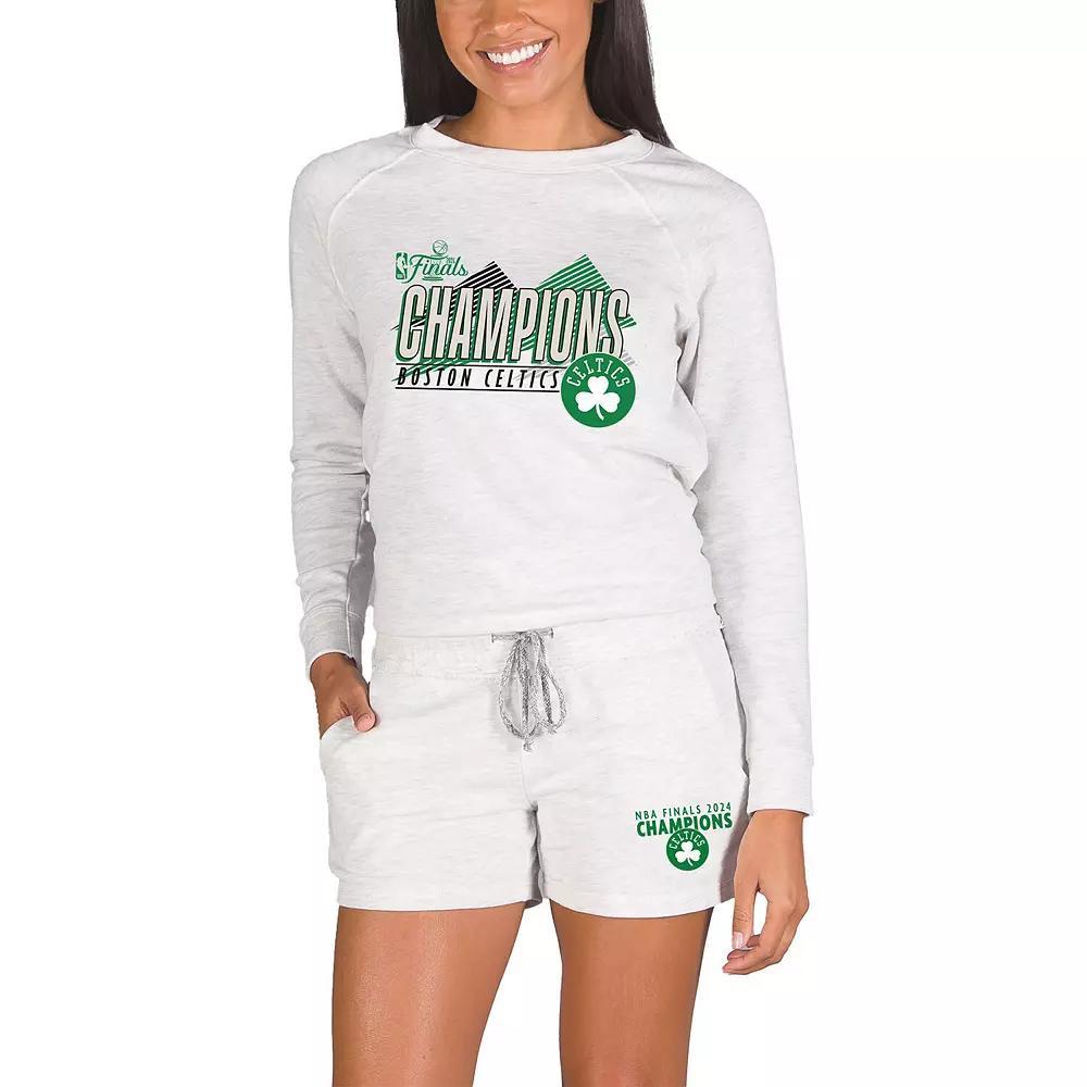 Women's Concepts Sport Oatmeal Boston Celtics 2024 NBA Finals Champions Mainstream Tri-Blend Long Sleeve T-Shirt & Shorts Set, Size: Small, Team Product Image