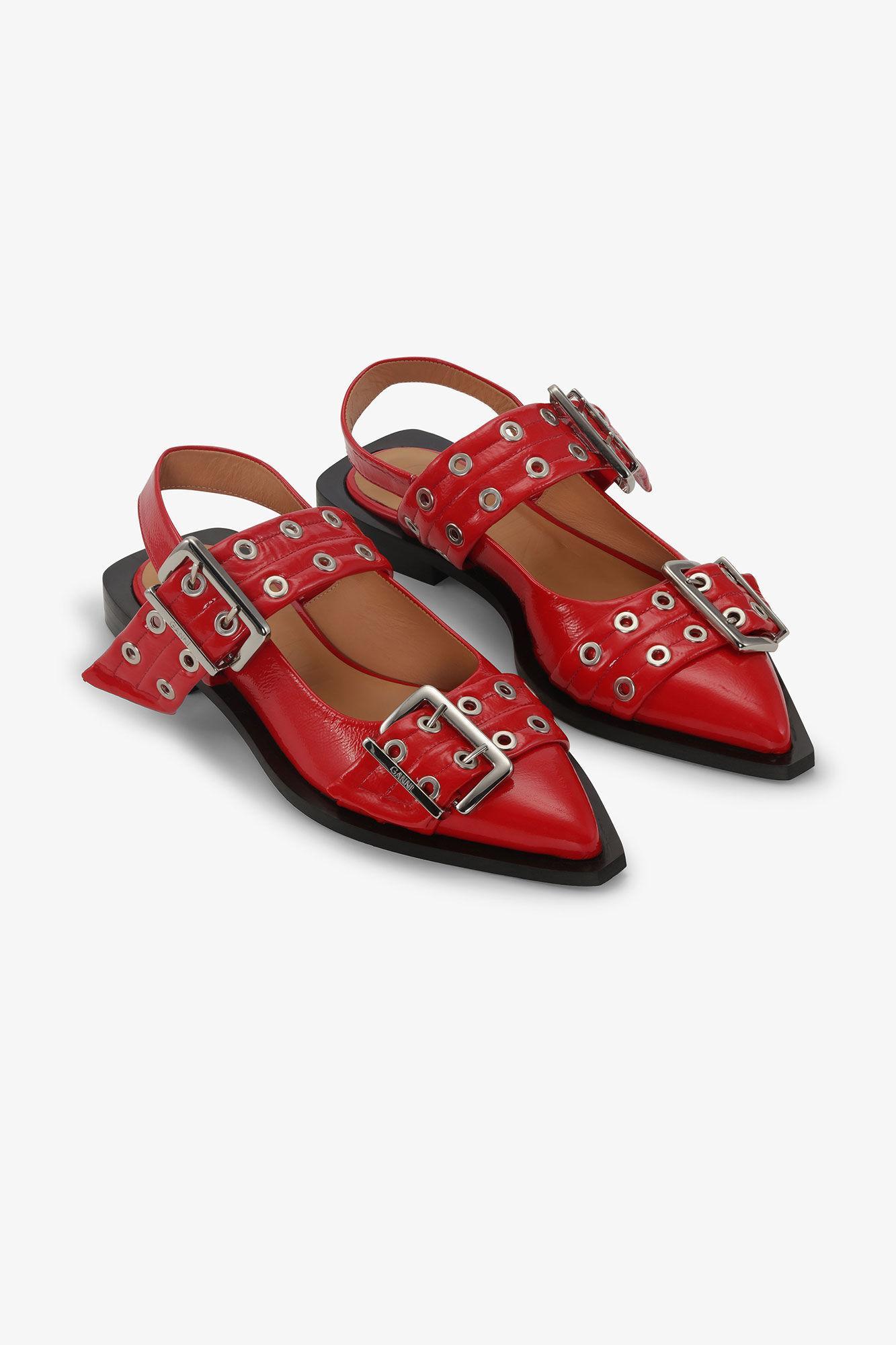 Red Feminine Buckle Ballerinas Product Image