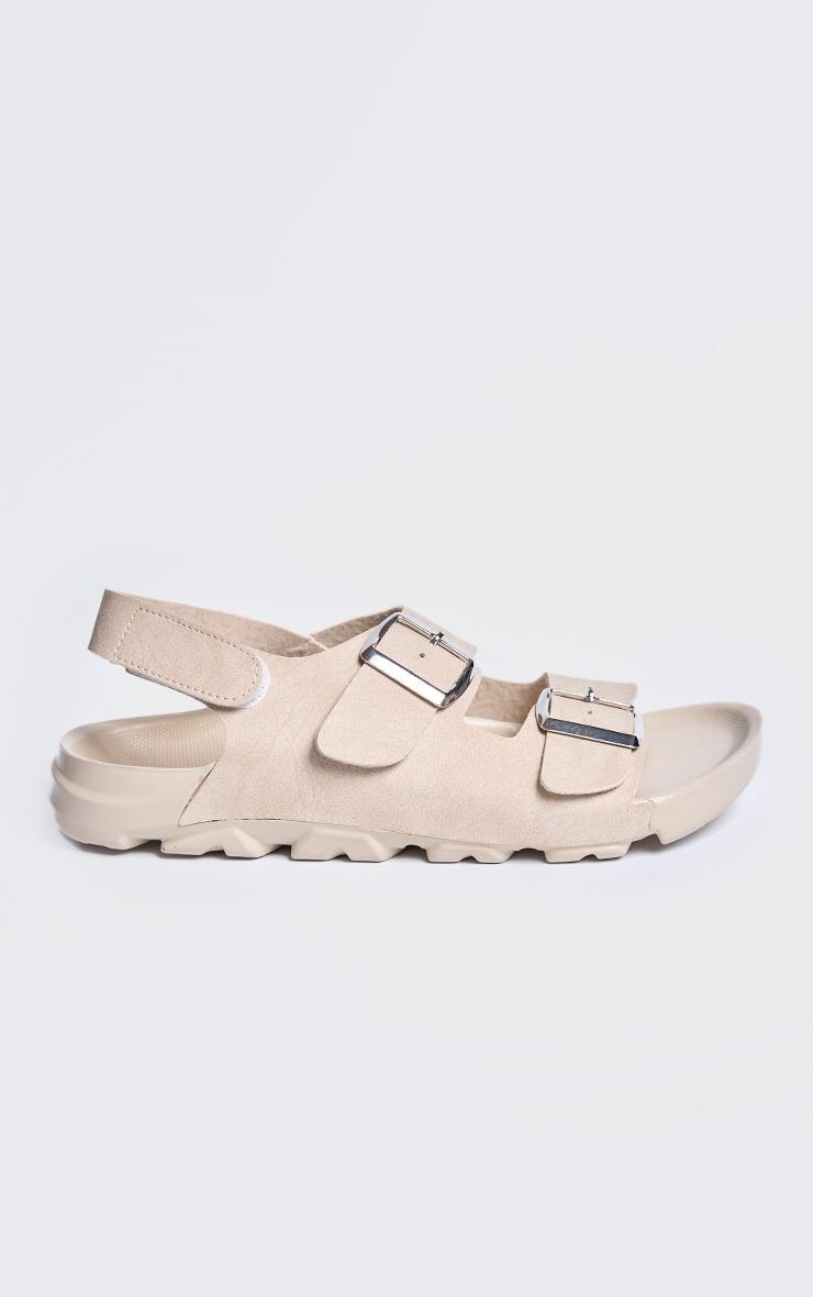 Beige Rubber Chunky Sole Buckle Detail Sling Back Sandals Product Image