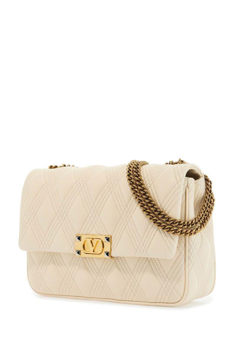 VALENTINO GARAVANI Quilted Shoulder Bag Butter White With Golden Chain Product Image