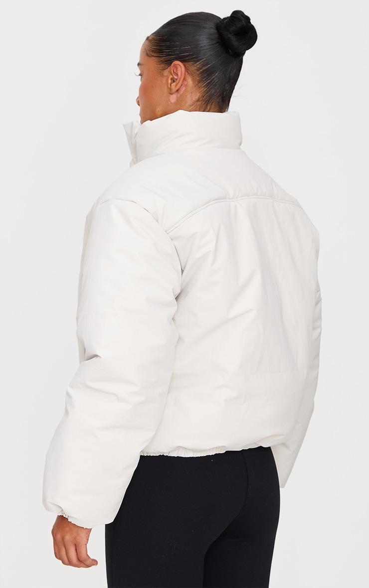 Cream High Neck Cropped Puffer Jacket Product Image