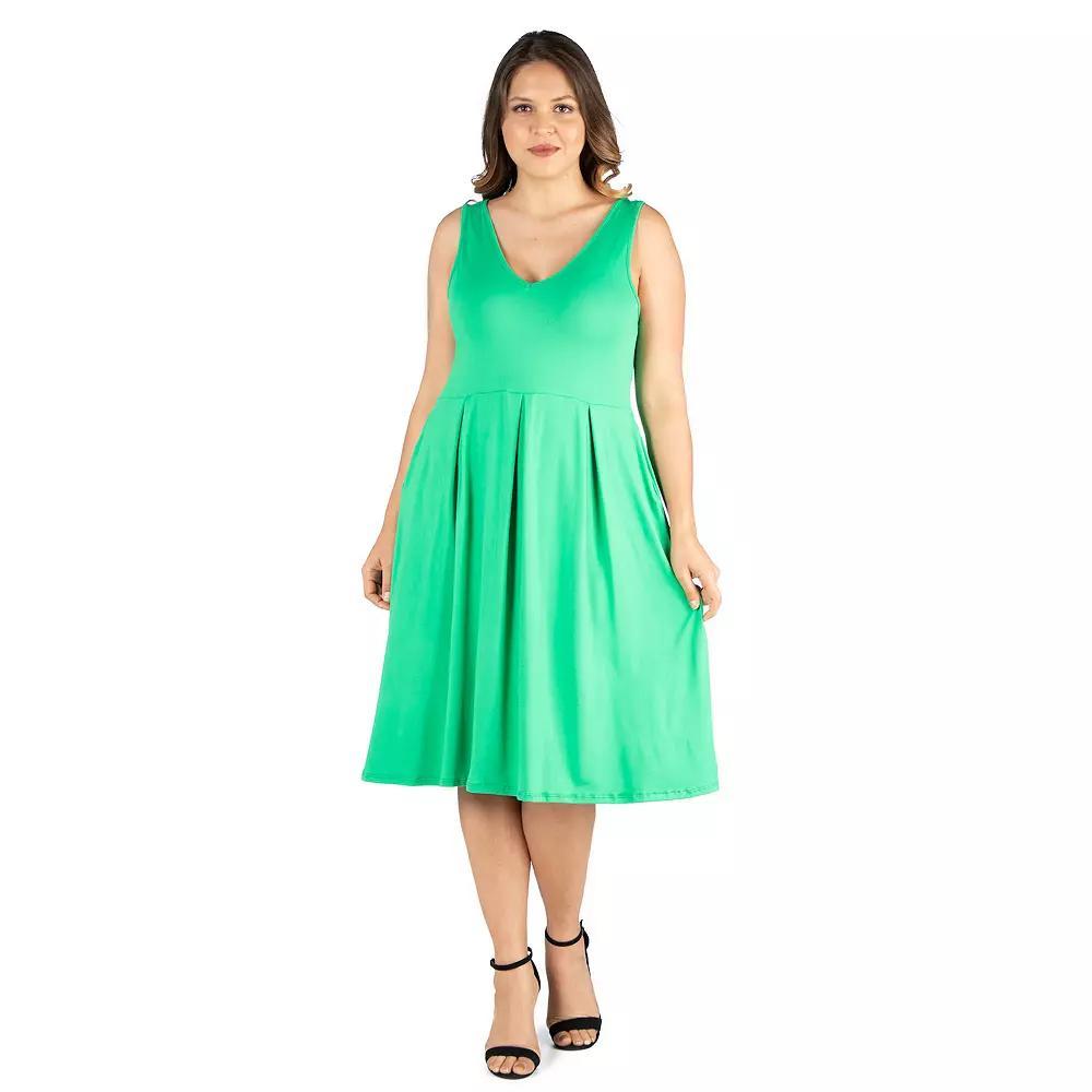 Plus Size 24seven Comfort Apparel Sleeveless Midi Fit and Flare Dress with Pockets, Women's, Size: 3XL, Green Product Image