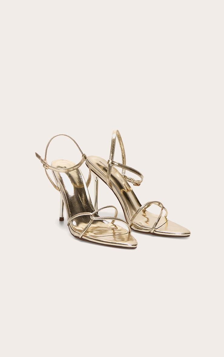 Gold Pu Point Toe Thin Strappy High Stiletto Heeled Sandals Product Image