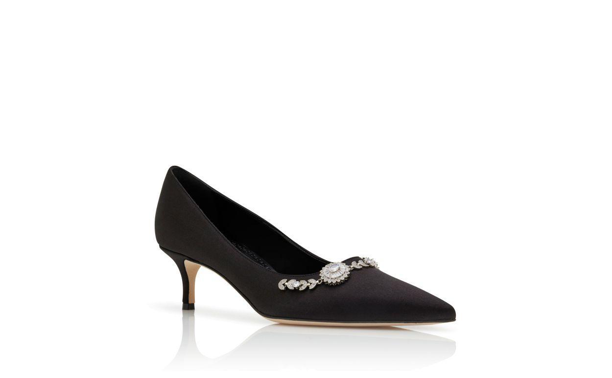 LAMIKPUMP Black Satin Embellished Pumps Product Image