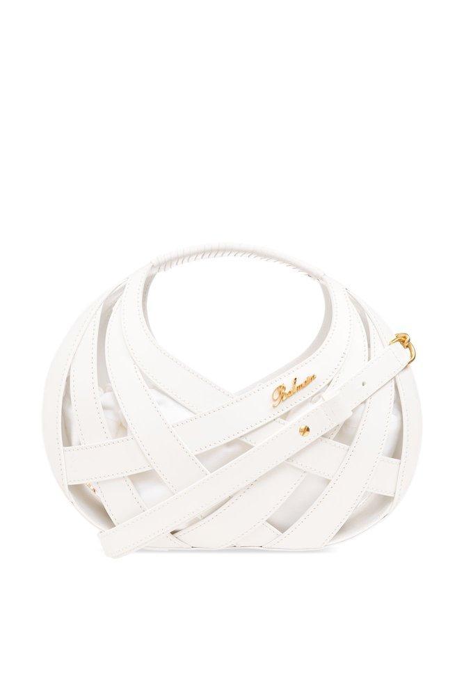 BALMAIN Logo Plaque Open Top Tote Bag In White Product Image