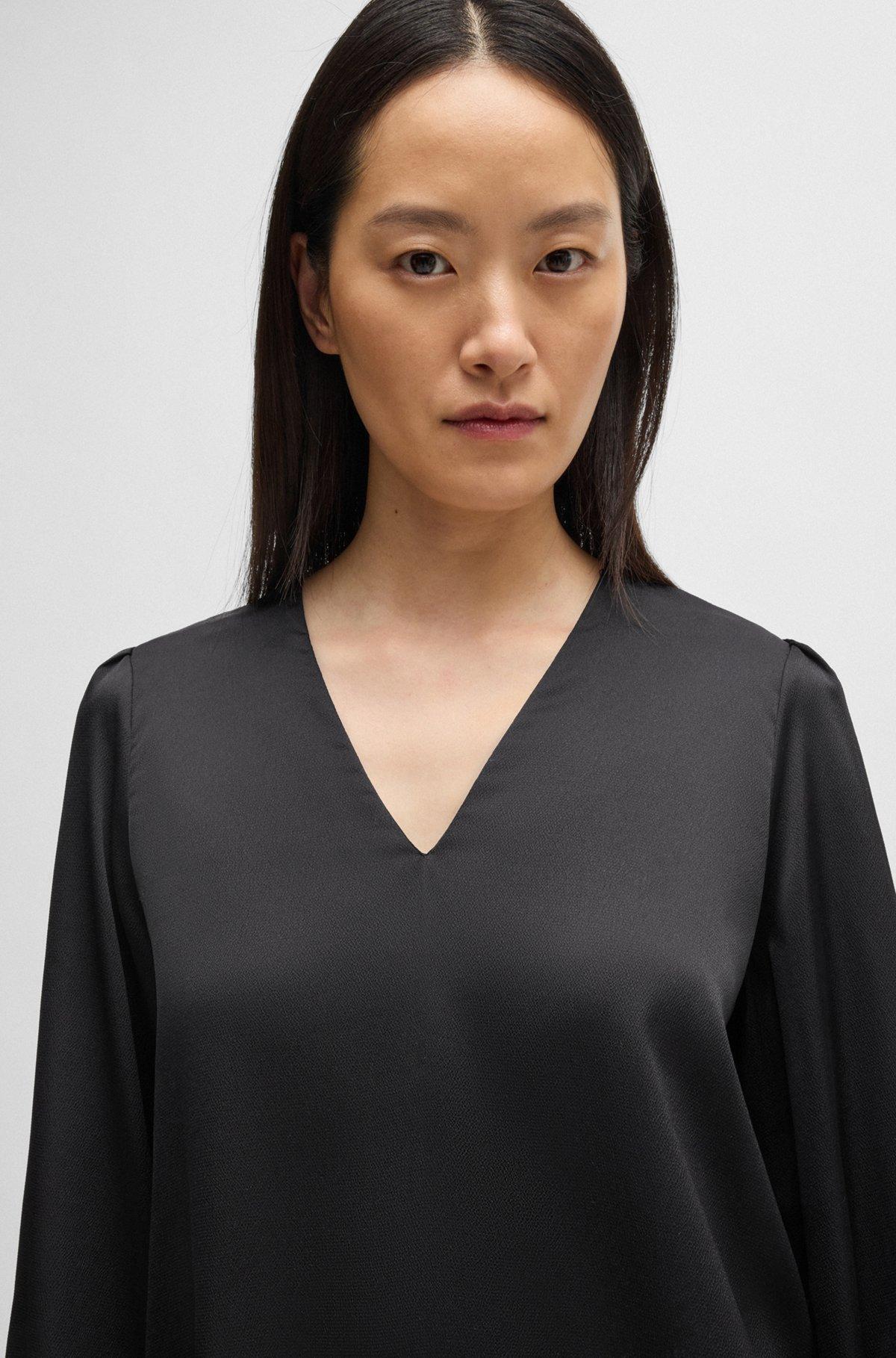 Regular-fit blouse with V neckline in hammered satin Product Image