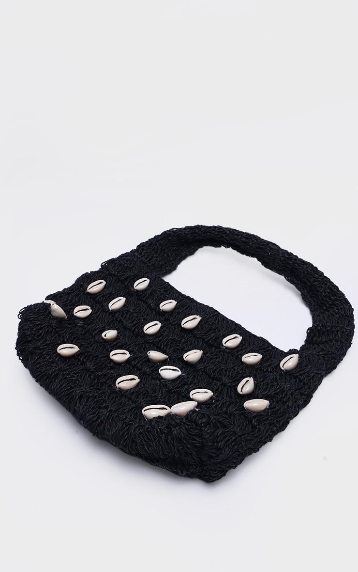 Black Raffia Shell Detail Beach Handbag Product Image