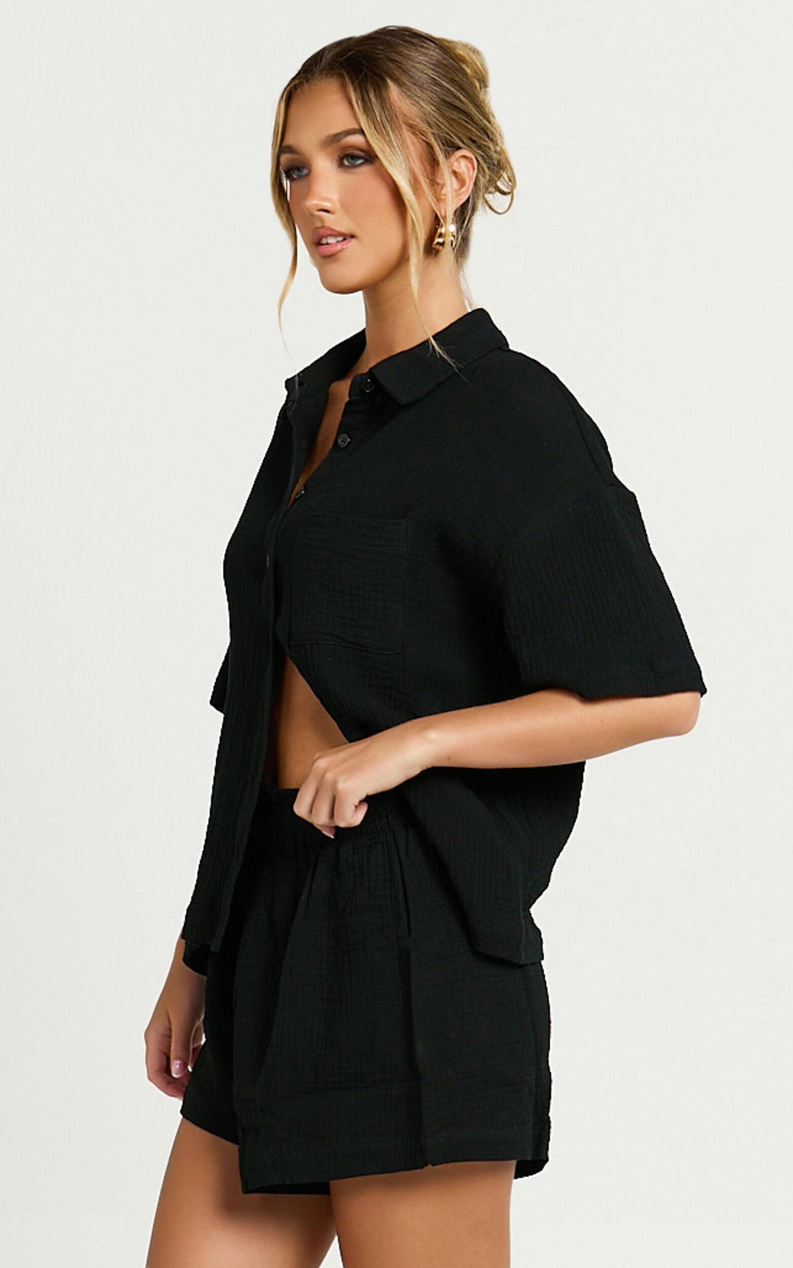 Donita Top - Button Up Shirt Top in Black Product Image