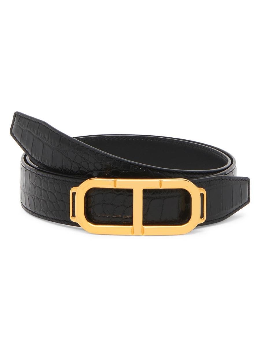 Mens Croc-Effect Leather Stadium T-Buckle Belt Product Image