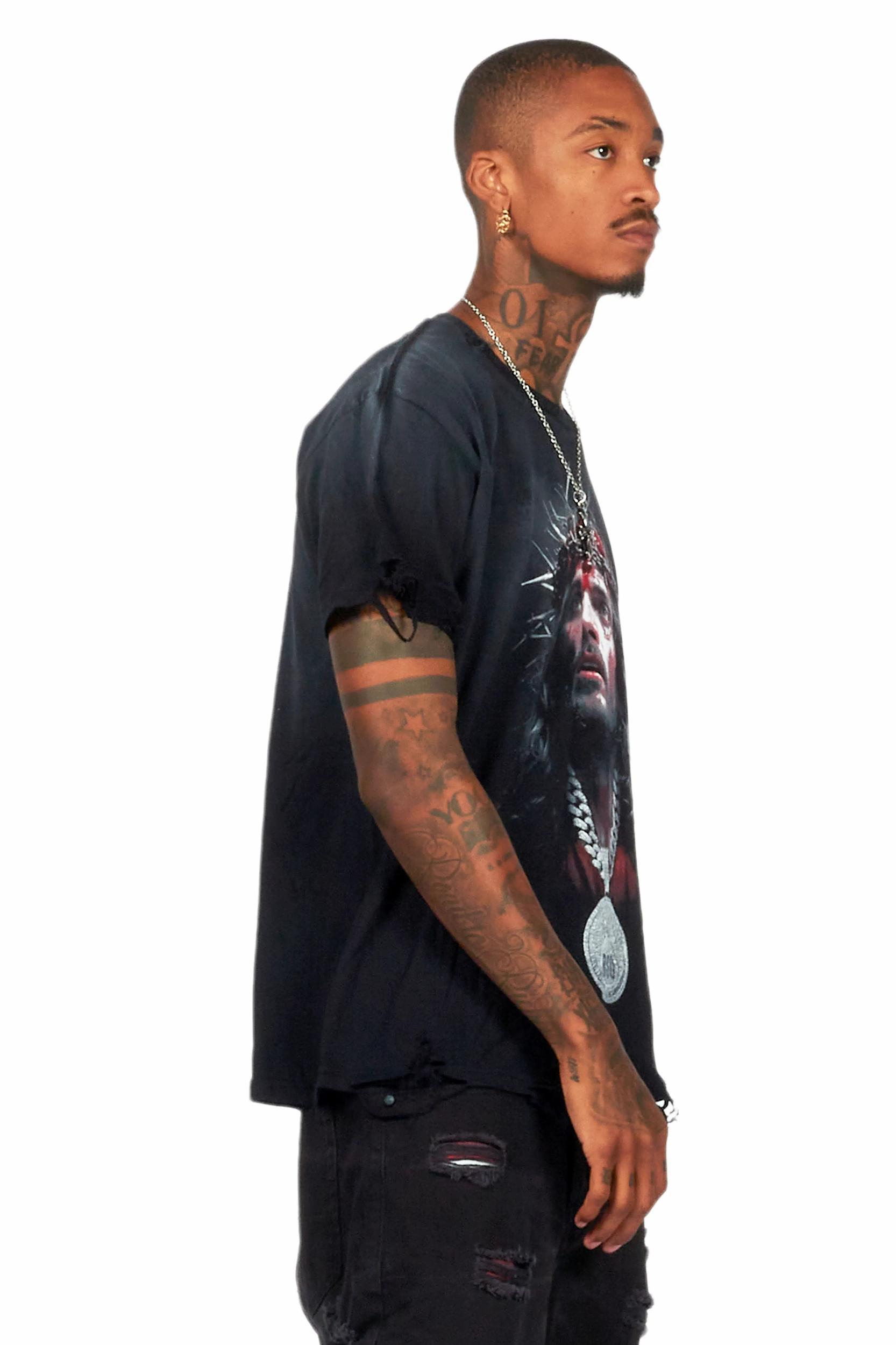 Amina Black Oversized Graphic T-Shirt Male Product Image