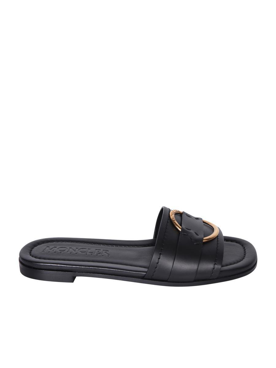 MONCLER 'bell' Black Leather Slippers Product Image