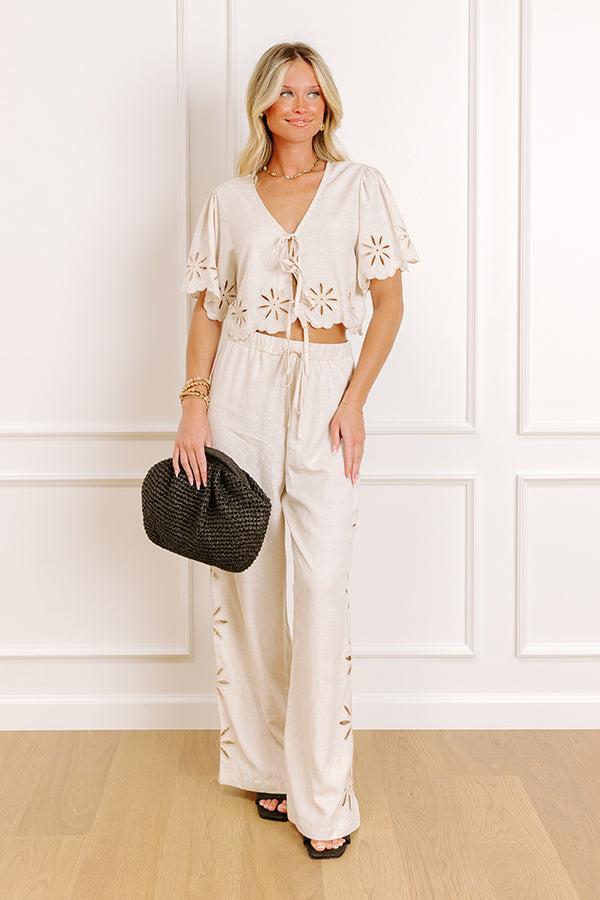 Sicily Stroll Linen-Blend Embroidered Top in Oatmeal Product Image