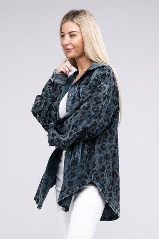 Vintage Washed Leopard Corduroy Buttoned Jacket Product Image