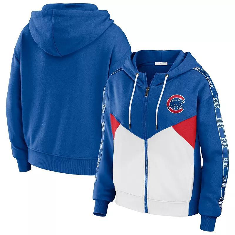 Women's WEAR by Erin Andrews Royal/White Chicago Cubs Color Block Full-Zip Hoodie,  Product Image