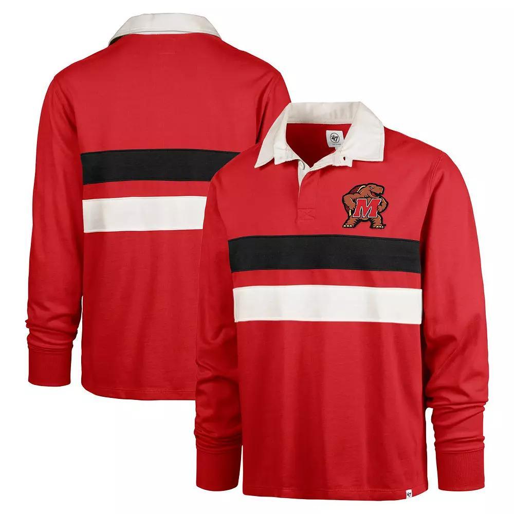 Men's '47 Red Maryland Terrapins Clubhouse Knox Thames Long Sleeve Rugby Polo, Size: 3XL Product Image