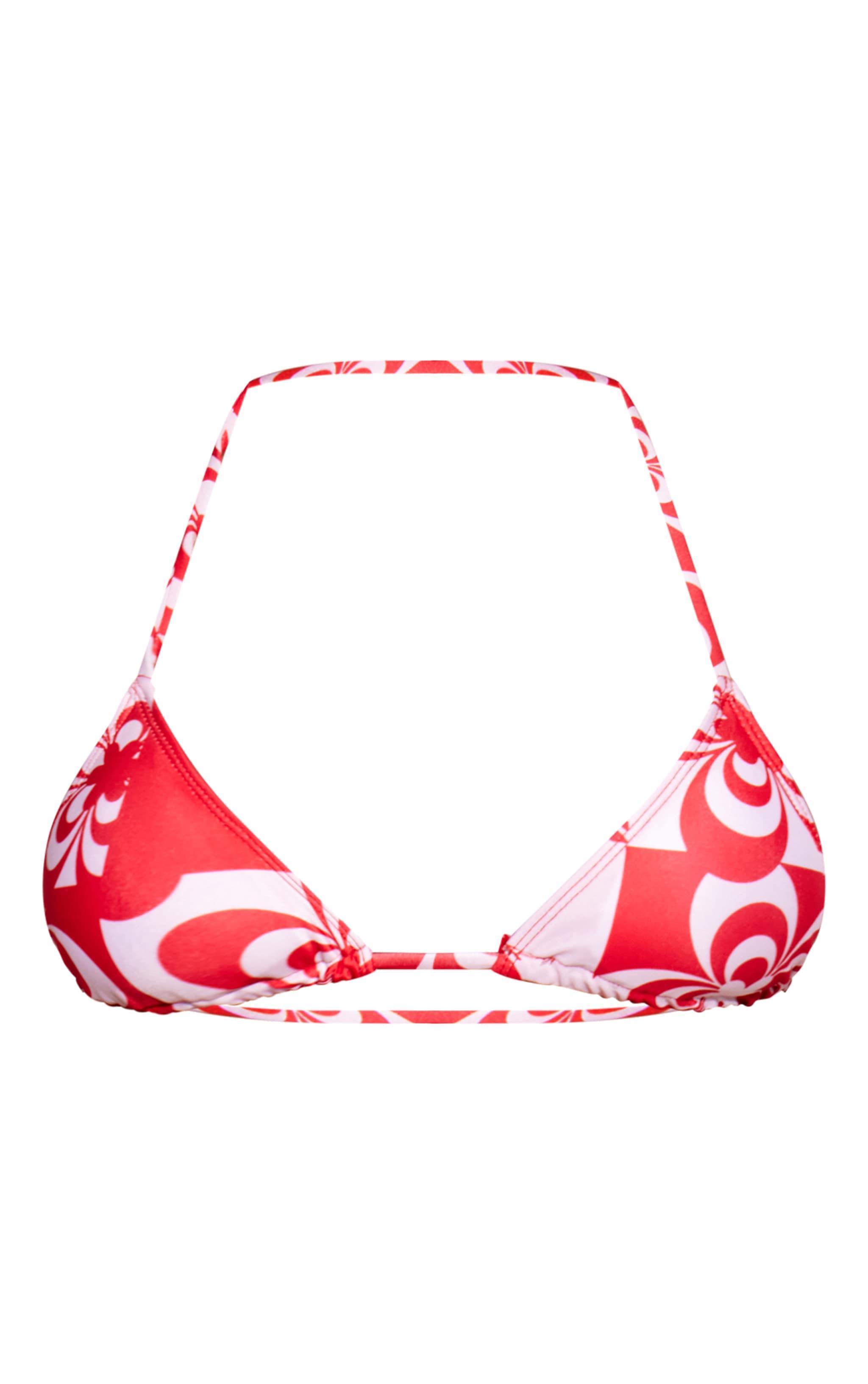 Red Retro Floral Triangle Bikini Top Product Image