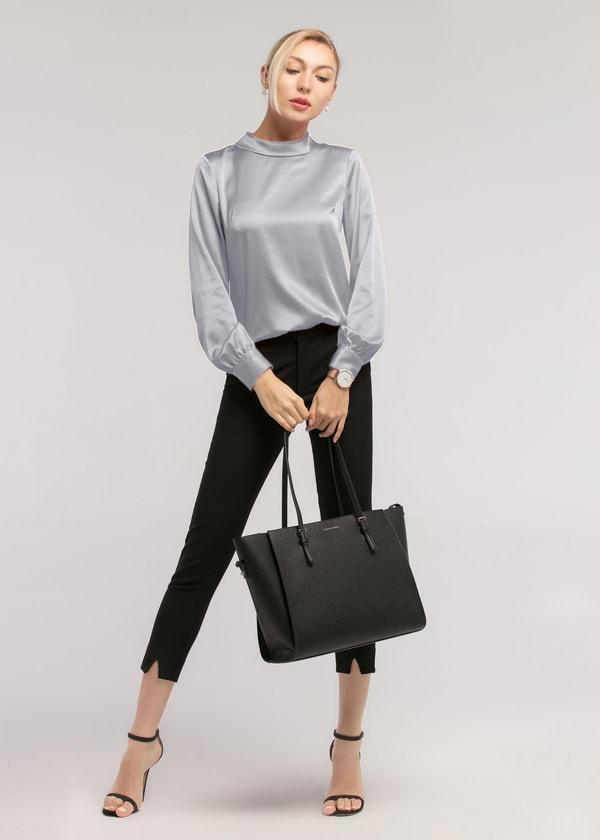 LILYSILK Business Blue Elegant Silk Blouse | Long Sleeves Style | Women Silk Navy Stand Collar Skin-Friendly and Breathable XS Product Image