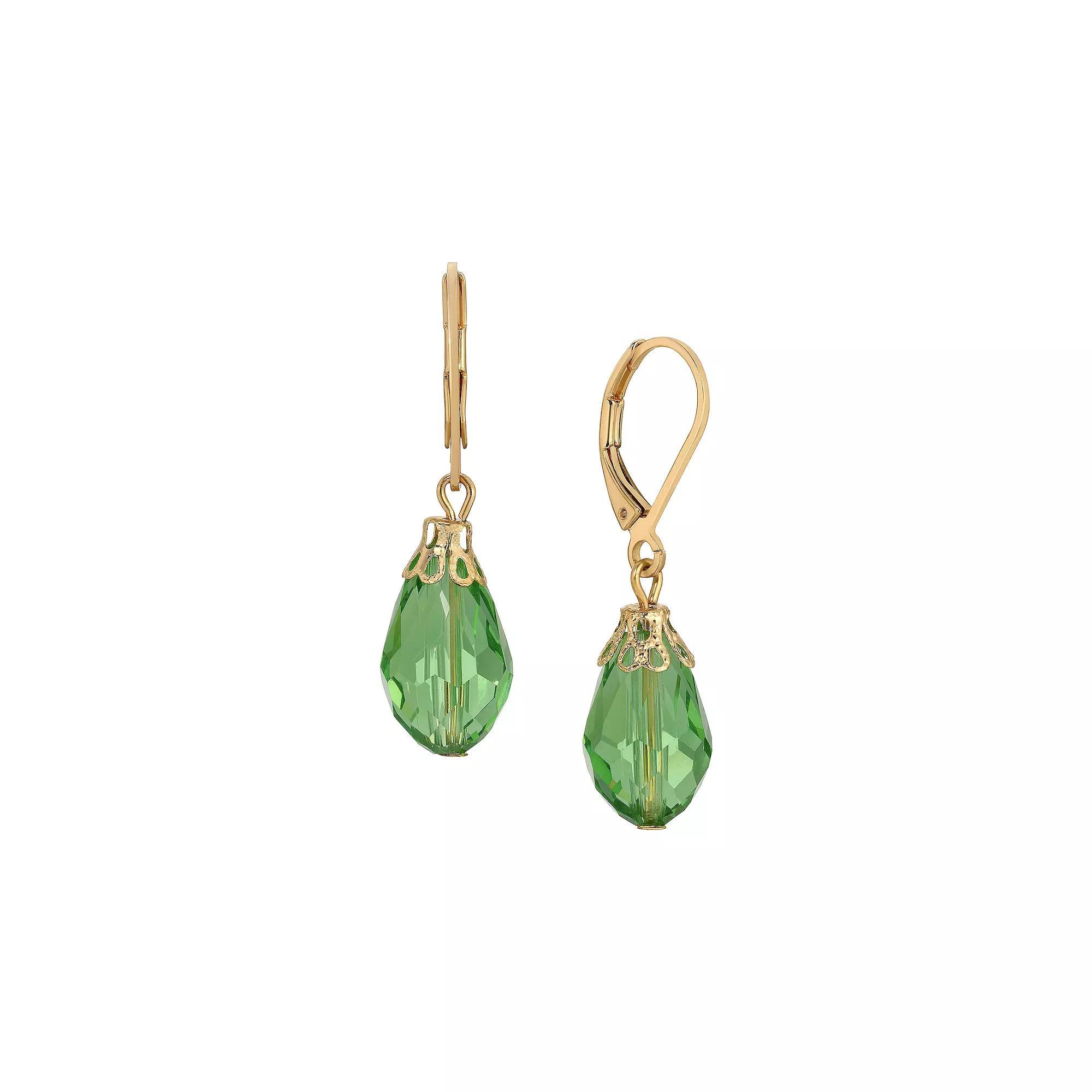 1928 Crystal Faceted Teardrop Drop Earrings, Womens, Green Product Image