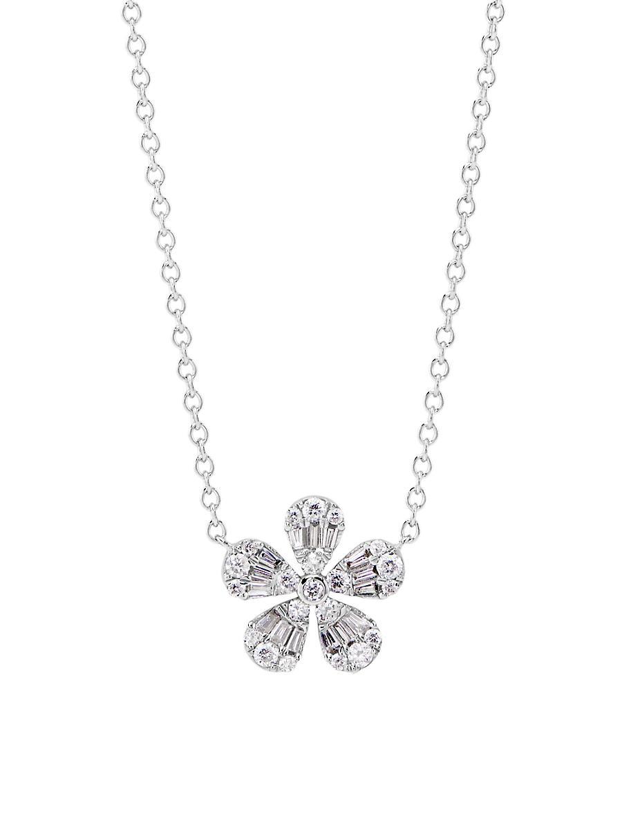 Womens 14K White Gold & 0.28 TCW Diamond Flower Pendant Necklace Product Image