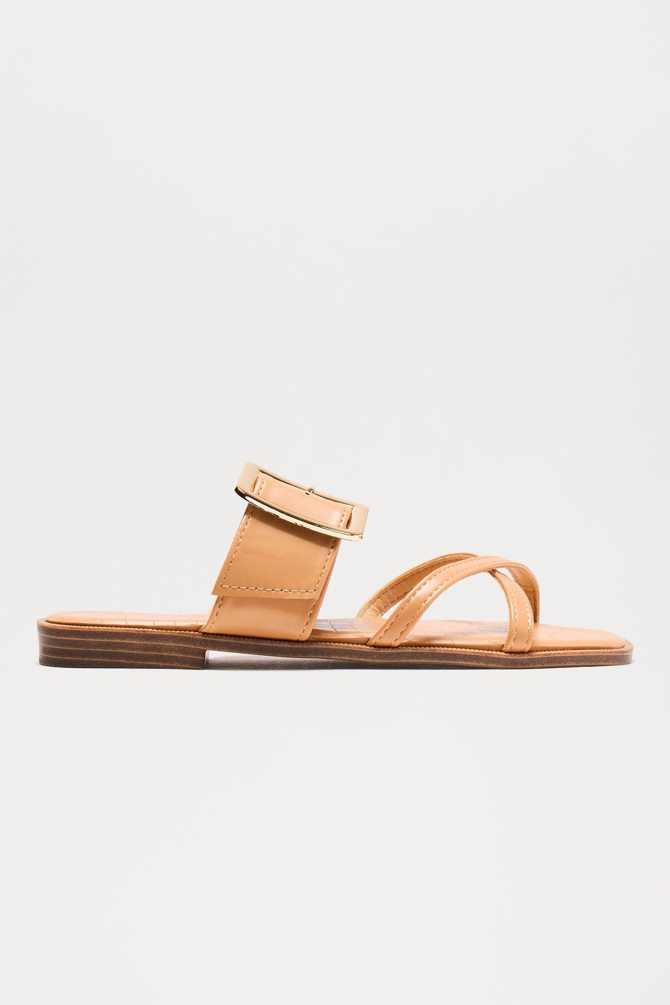 Marshy Buckle Slip On Sandals - Tan Product Image