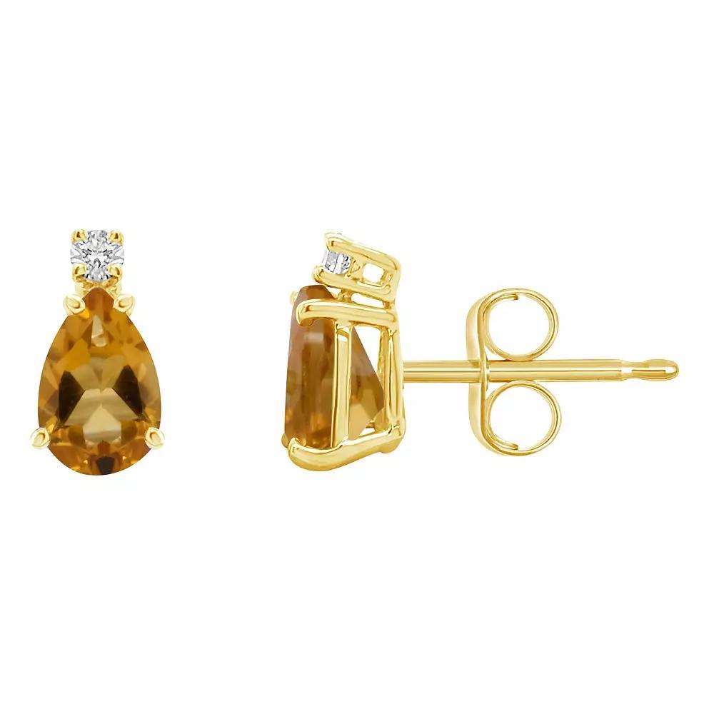 Celebration Gems 14k Gold Gemstone & Diamond Accent Stud Earrings, Women's, Citrine Product Image