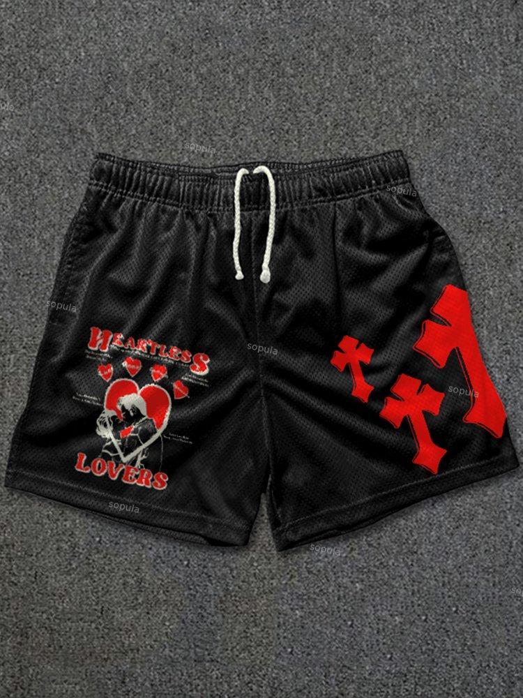 Sopula Heartles Lovers Printed Casual Mesh Shorts Product Image