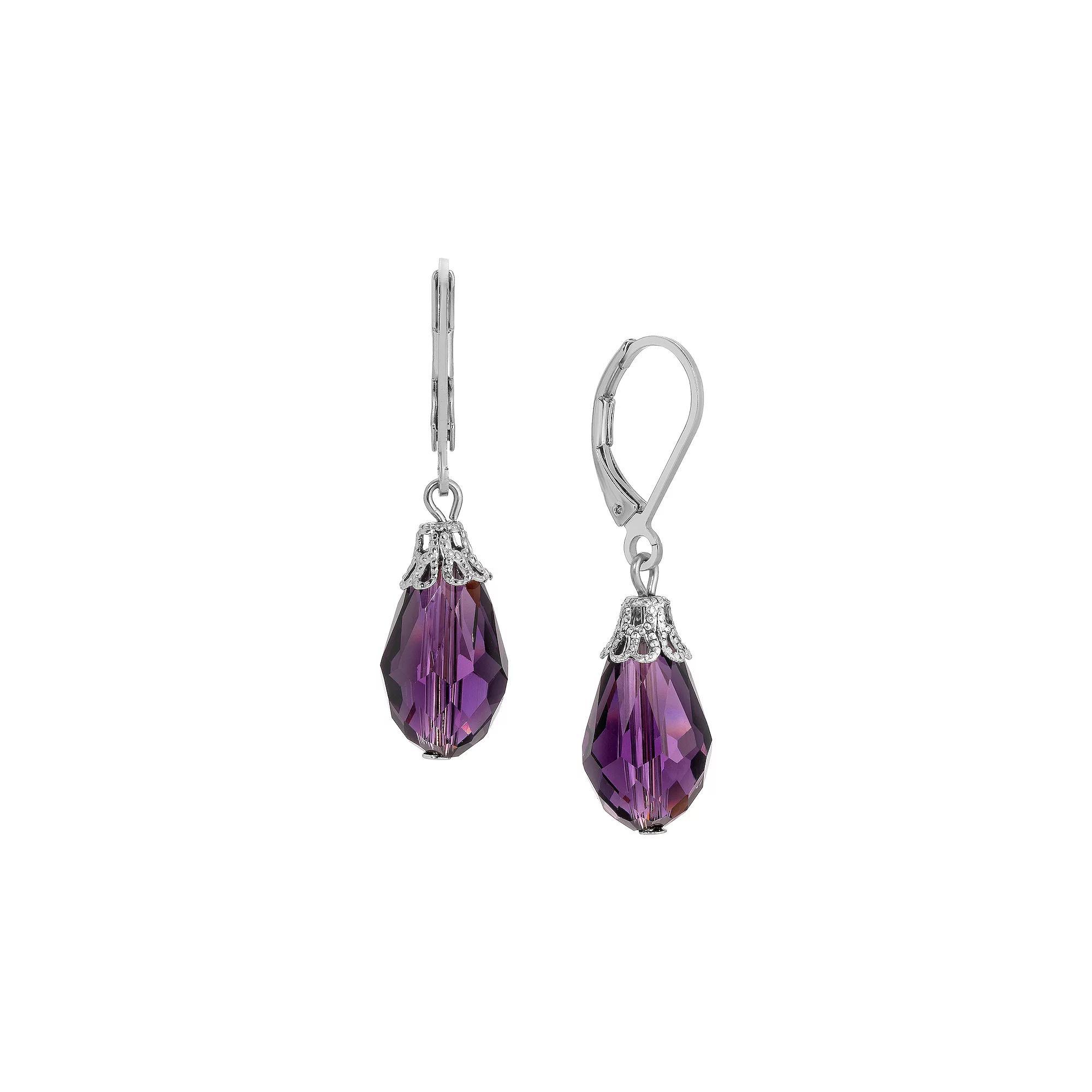 1928 Crystal Faceted Teardrop Drop Earrings, Women's, Purple Product Image