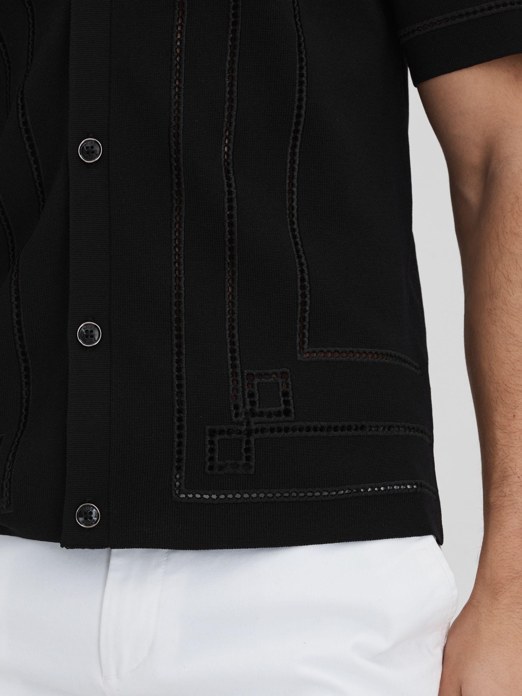 Embroidered Cuban Collar Shirt in Black Product Image