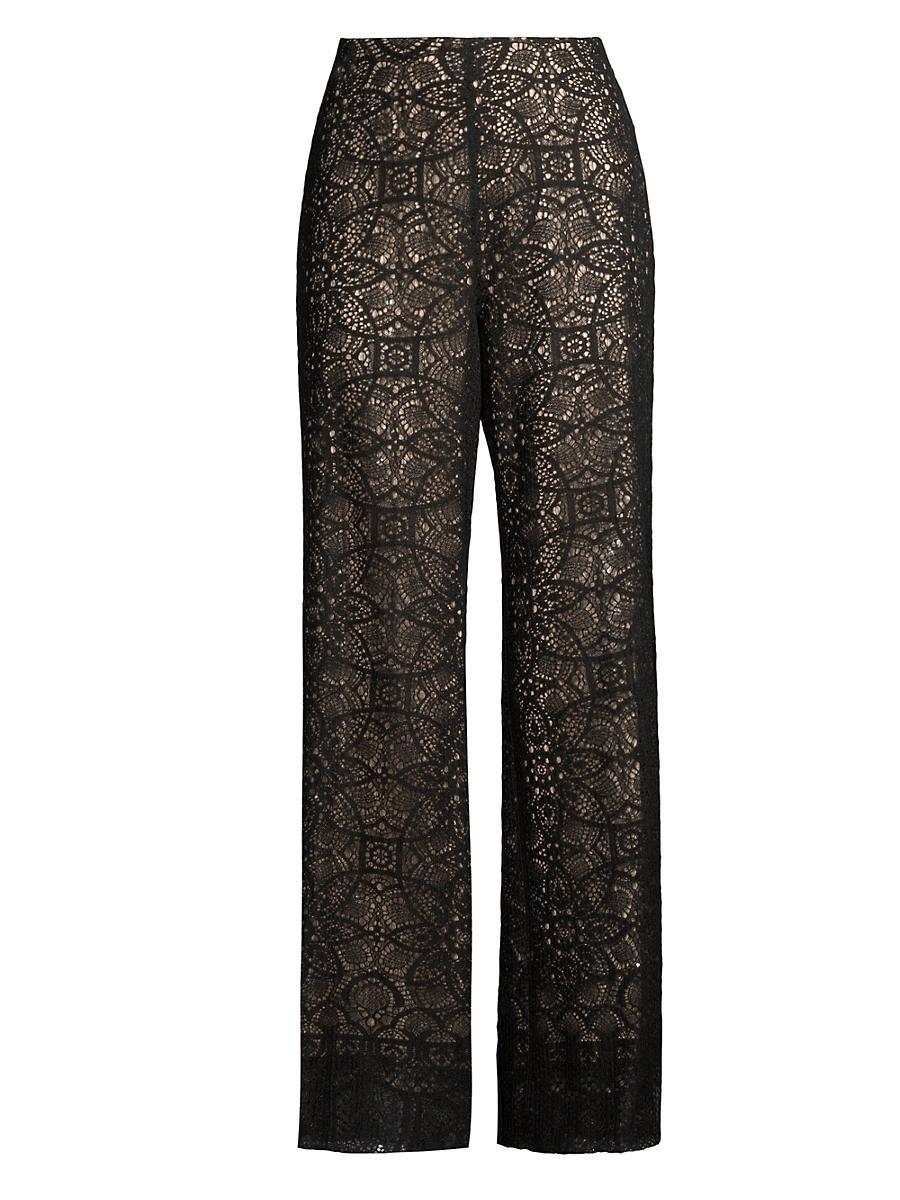 Womens Piper Geometric Cotton-Blend Chantilly Lace Flare Pants Product Image