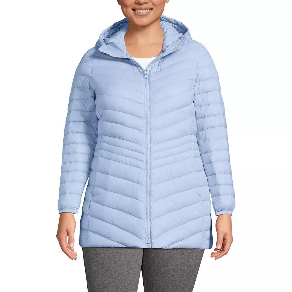 Plus Size Lands' End Hood Wanderweight Ultralight Down Packable Jacket, Women's, Size: 1XL, Light Cornflower Product Image