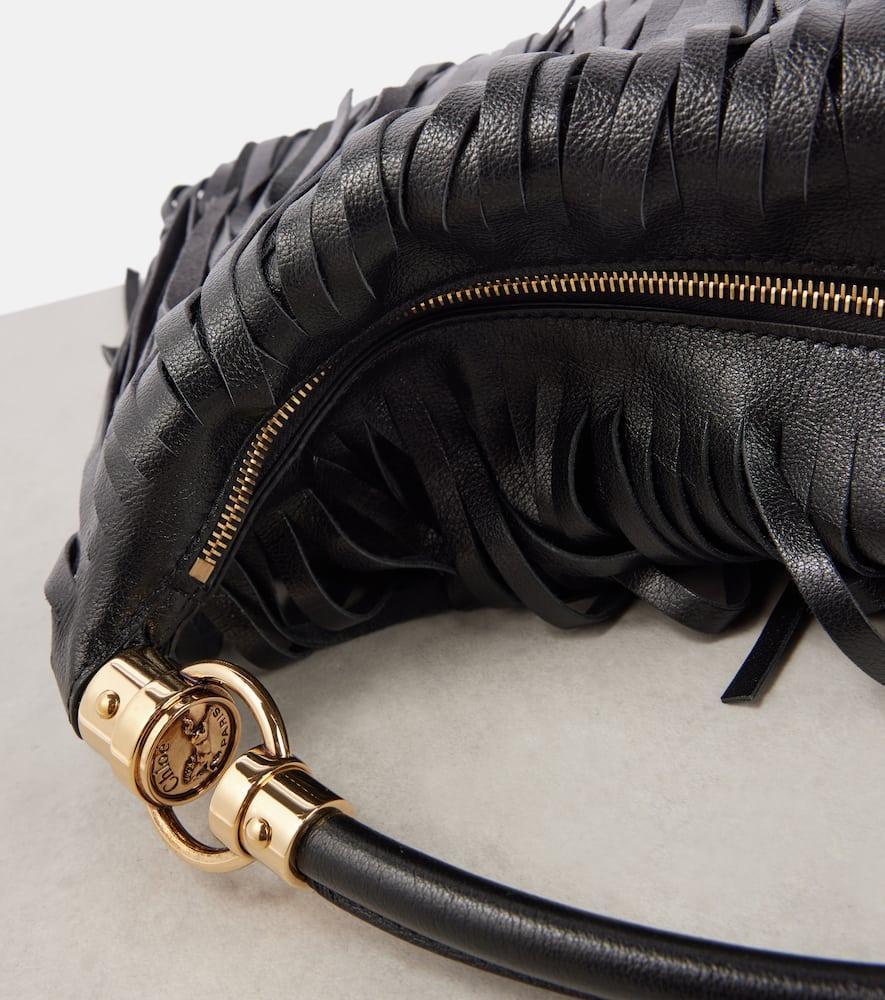 CHLOÉ Foulard Fringed Leather Shoulder Bag In Black Product Image